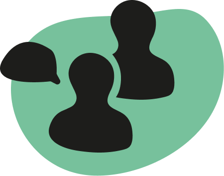 An illustration of two people side by side. There is a speech bubble next to one of the people.