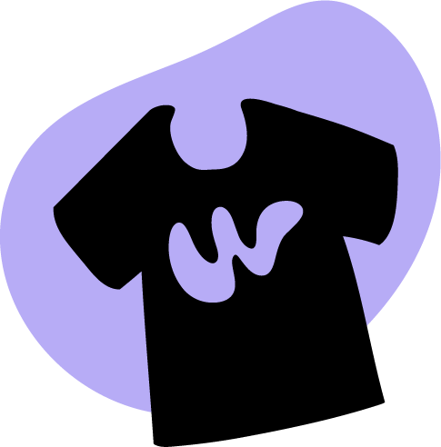 An illustration of a t-shirt with the Waythrough 'W' logo on it.