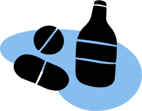 An illustration of a bottle and bottle together on a blue background.
