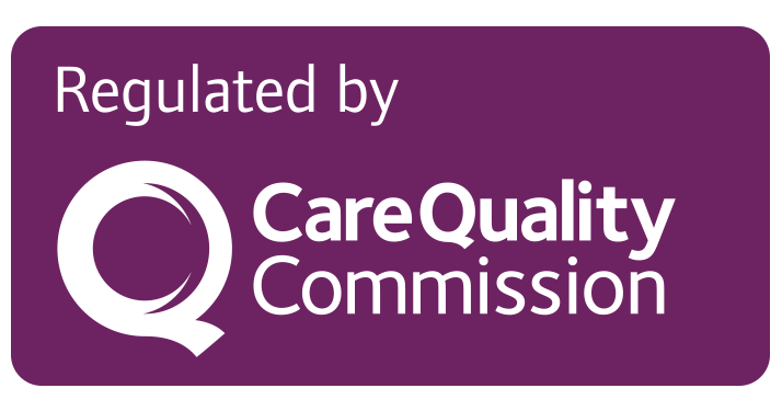 Purple Care Quality Commission logo. The text says "regulated by Care Quality Commission"