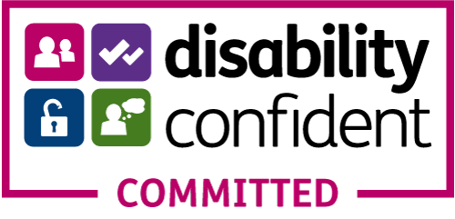 The disability confident logo with the certification 'committed' written below